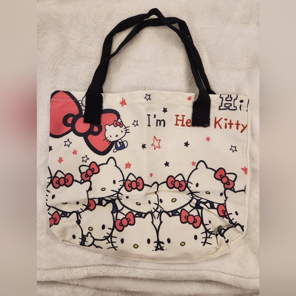 Hello Kitty White Tote with Black Handles and Red Accents